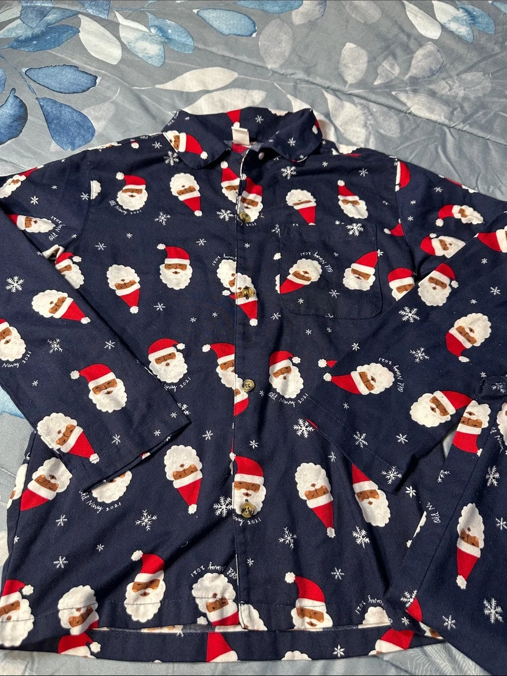 EUC Old Navy Navy Blue Kids Santa Print Pajama Set Sz L 10-12 unisex 🎅🏻